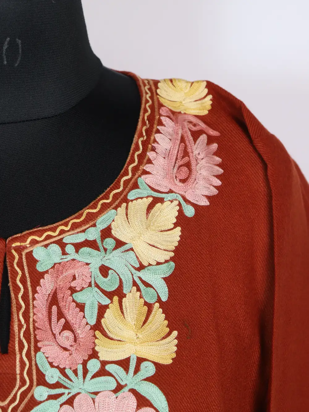 Aari Work Light Brown Sadia Pheran in Cashmilon Wool - Image 3