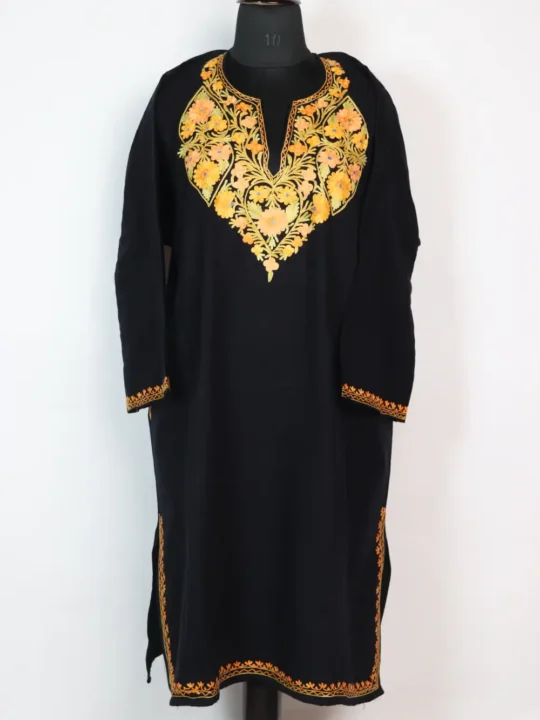 Aari Embroidery Black Pheran in Cashmilon Wool Zoya