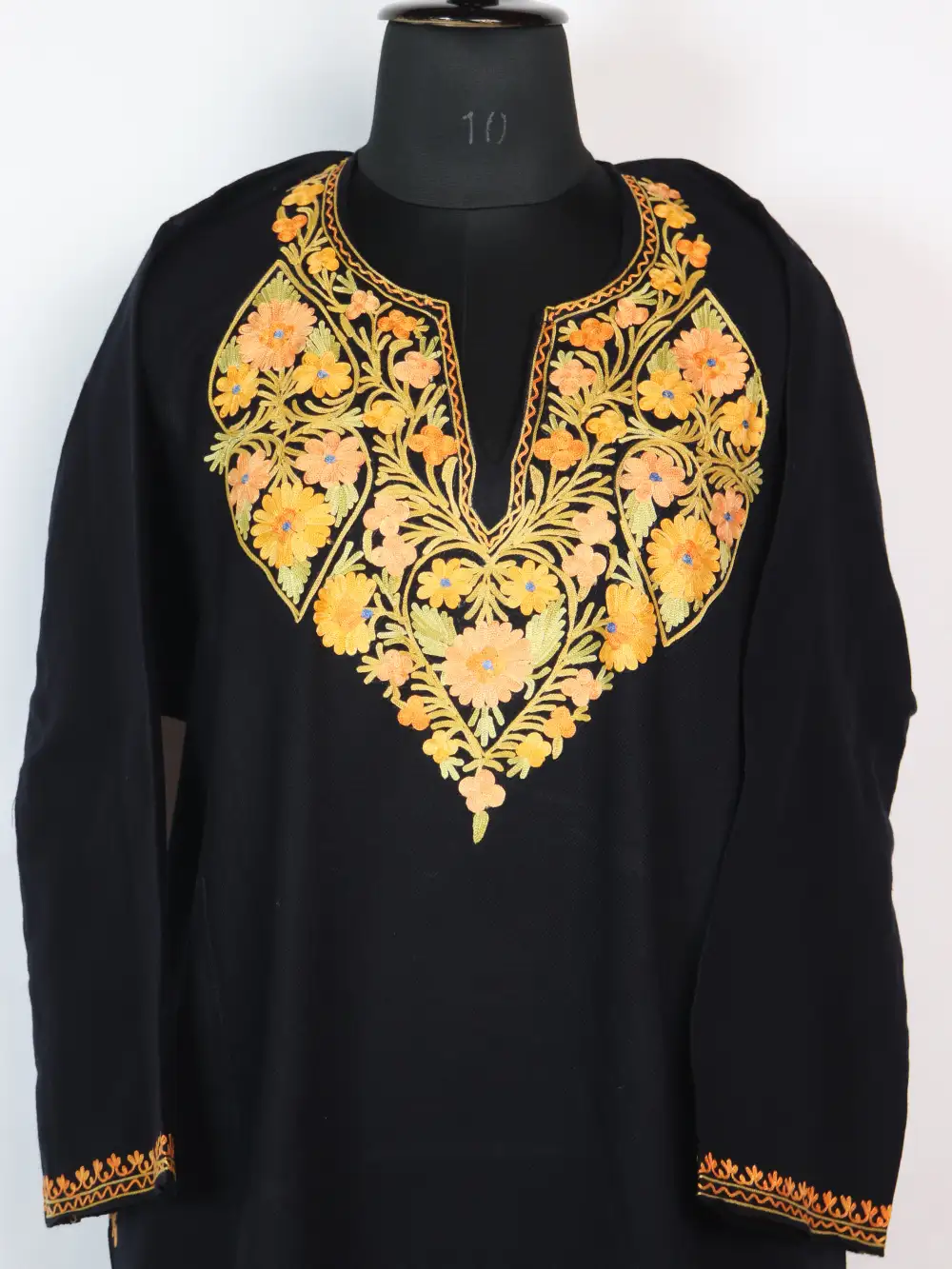 Aari Embroidery Black Pheran in Cashmilon Wool Zoya - Image 3