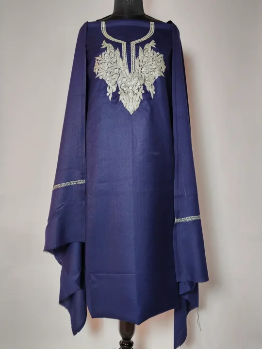 3pc Yasira Kashmiri Dark Blue Wool Suit Botte Tilla Embroidery