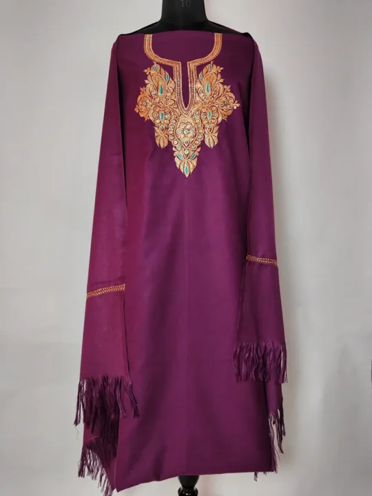 Purple Acrowool 3pc Unstiched Suit with Botte Tilla Work