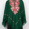Dark Green Poncho in Cashmilon Wool With Aari Embroidery Meraki