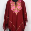 Maroon Poncho With Aari Embroidery Nafisa in Cashmilon Wool