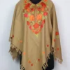 Cashmilon Wool Light Brown Poncho Saira With Aari Work