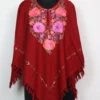 Cashmilon Wool Maroon Poncho Sama With Aari Embroidery