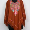 Cashmilon Wool Rust Color Poncho Safiya With Aari Embroidery