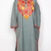 Grey Cashmilon Wool Mahira Pheran with Aari Embroidery