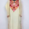 Cream Arshia Cashmilon Wool Loose Pheran with Aari Embroidery