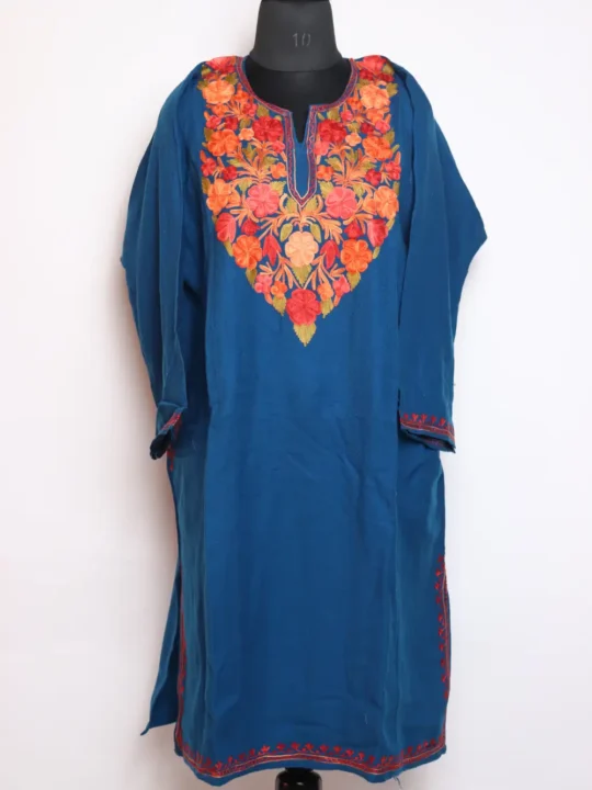 Royal Blue Cashmilon Wool Pheran with Aari Embroidery Alamzeb