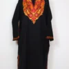 Hasinah Aari Work Pheran in Black Cashmilon Wool
