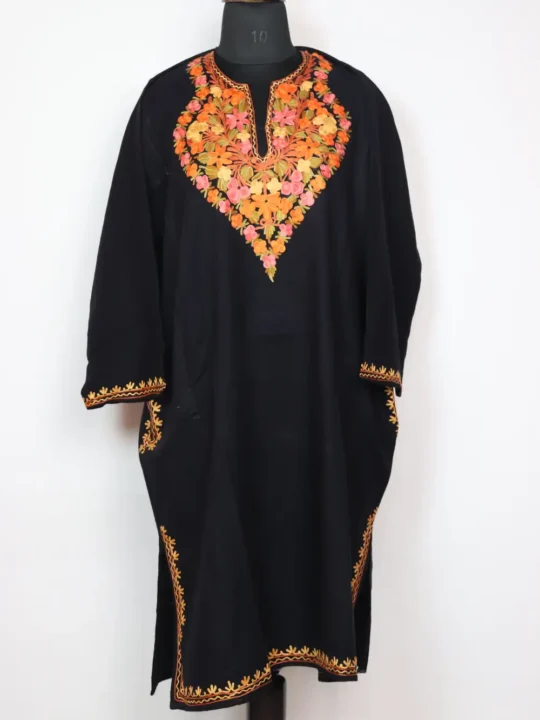 Black Aari Work Nisah Pheran in Cashmilon Wool