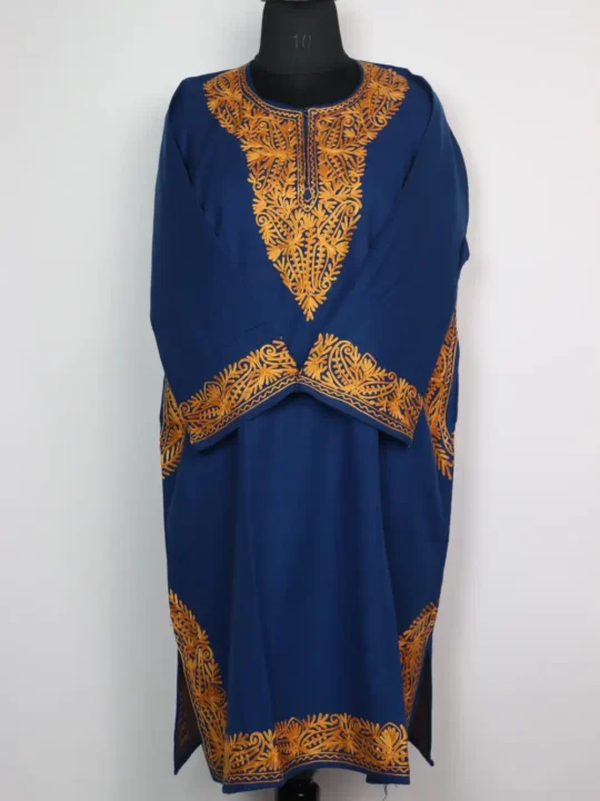 Cashmilon Wool Dark Blue Pheran with Javeria Aari Embroidery