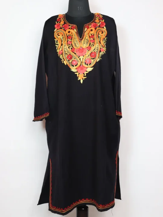 Black Aari Work Pheran in Cashmilon Wool Mahjabeen