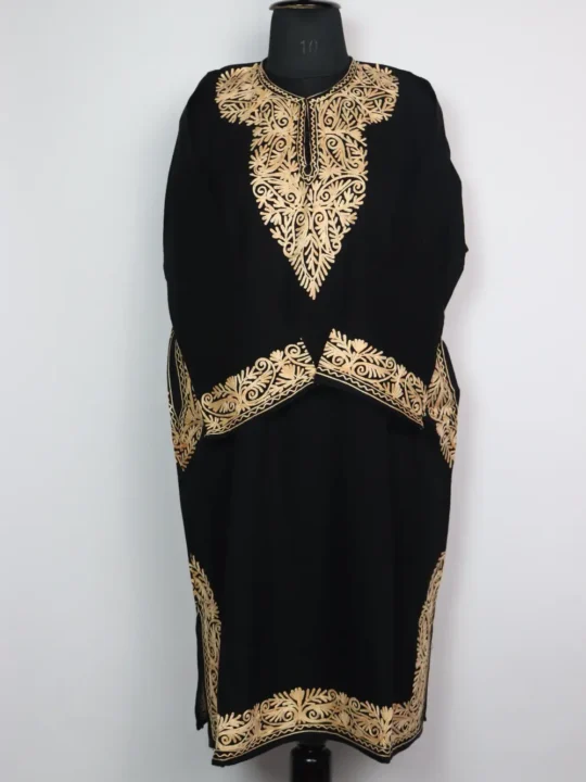 Shifah Black Cashmilon Wool Dark Pheran with Aari Embroidery