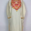 White Cashmilon Wool Pheran with Aari Embroidery Wafa
