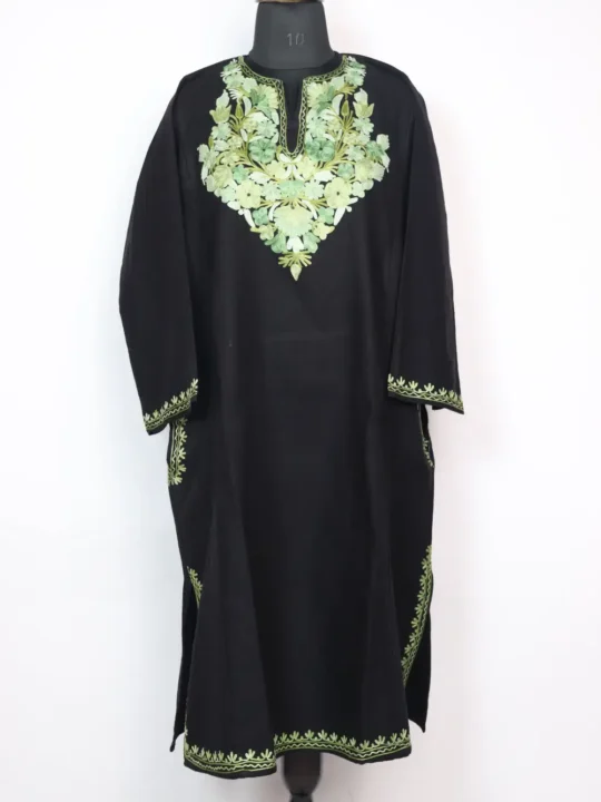 Black Aari Embroidery Pheran Lubna Cashmilon Wool