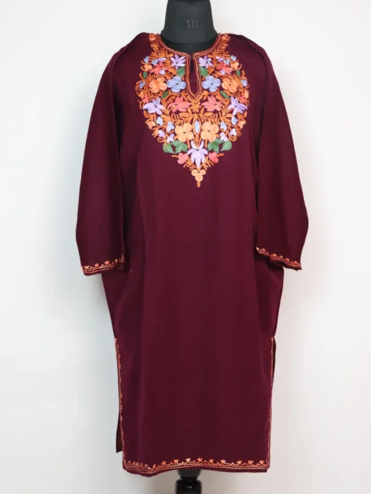 Qurat Purple Cashmilon Wool Pheran with Aari Work