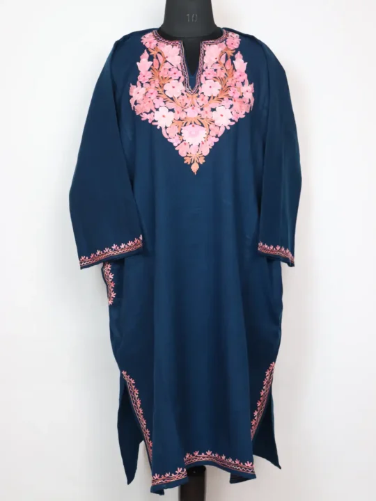 Cashmilon Wool Royal Blue Pheran Aari Embroidery Naziyah