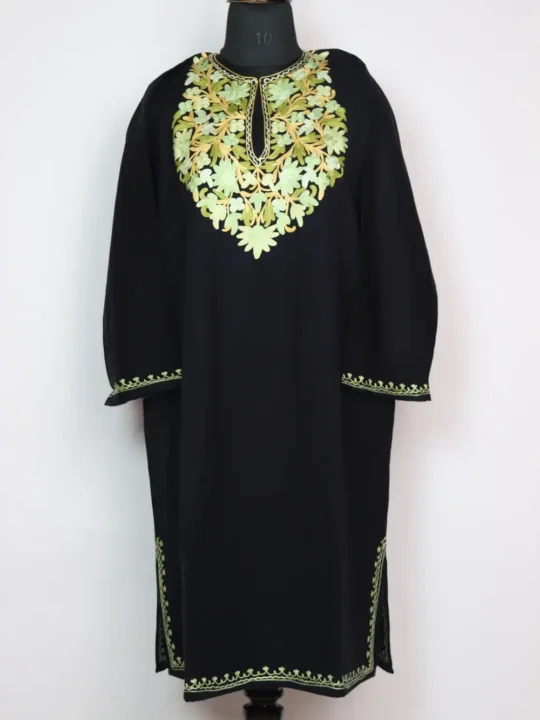 Safa Cashmilon Wool Black Pheran with Aari Work