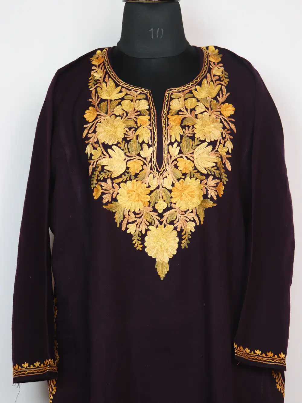 Cashmilon Wool Pheran in Wine with Aari Work Nisha - Image 2