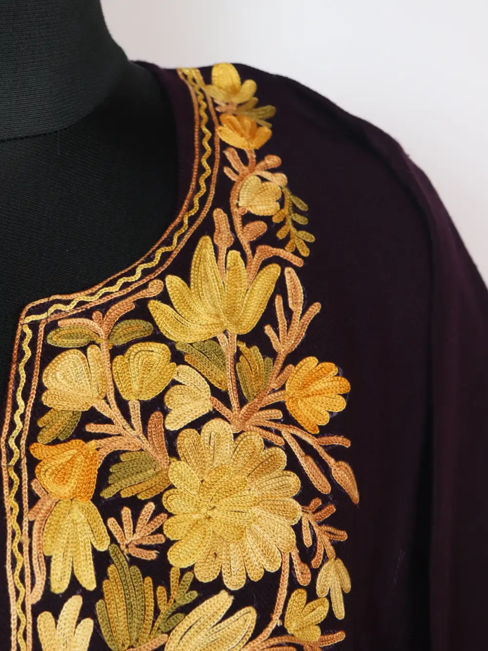 Cashmilon Wool Pheran in Wine with Aari Work Nisha - Image 3