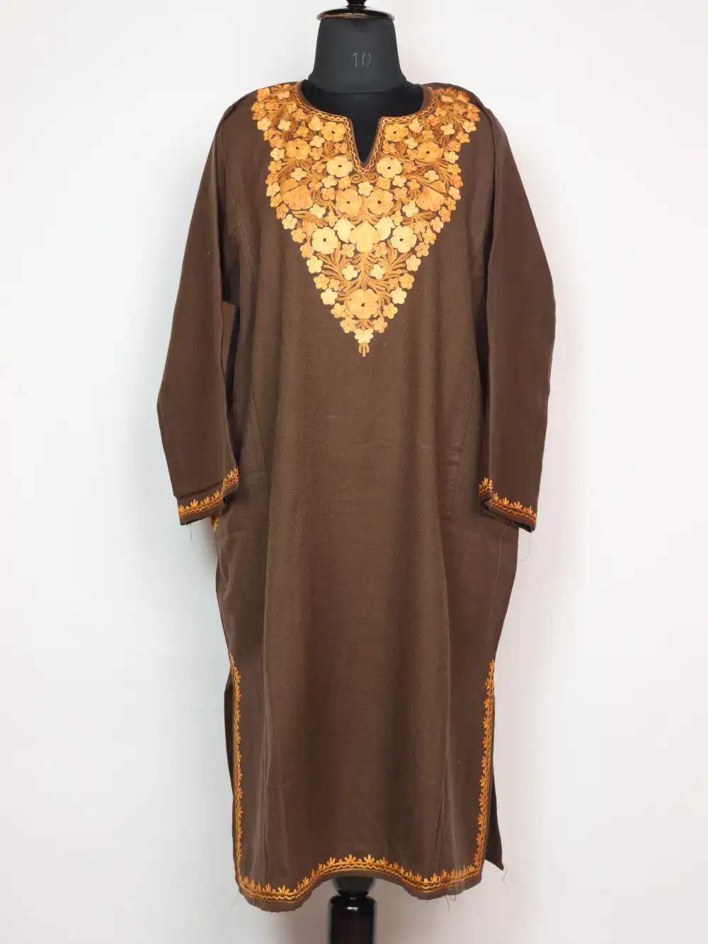 Brown Cashmilon Wool Pheran with Aari Embroidery Sehar