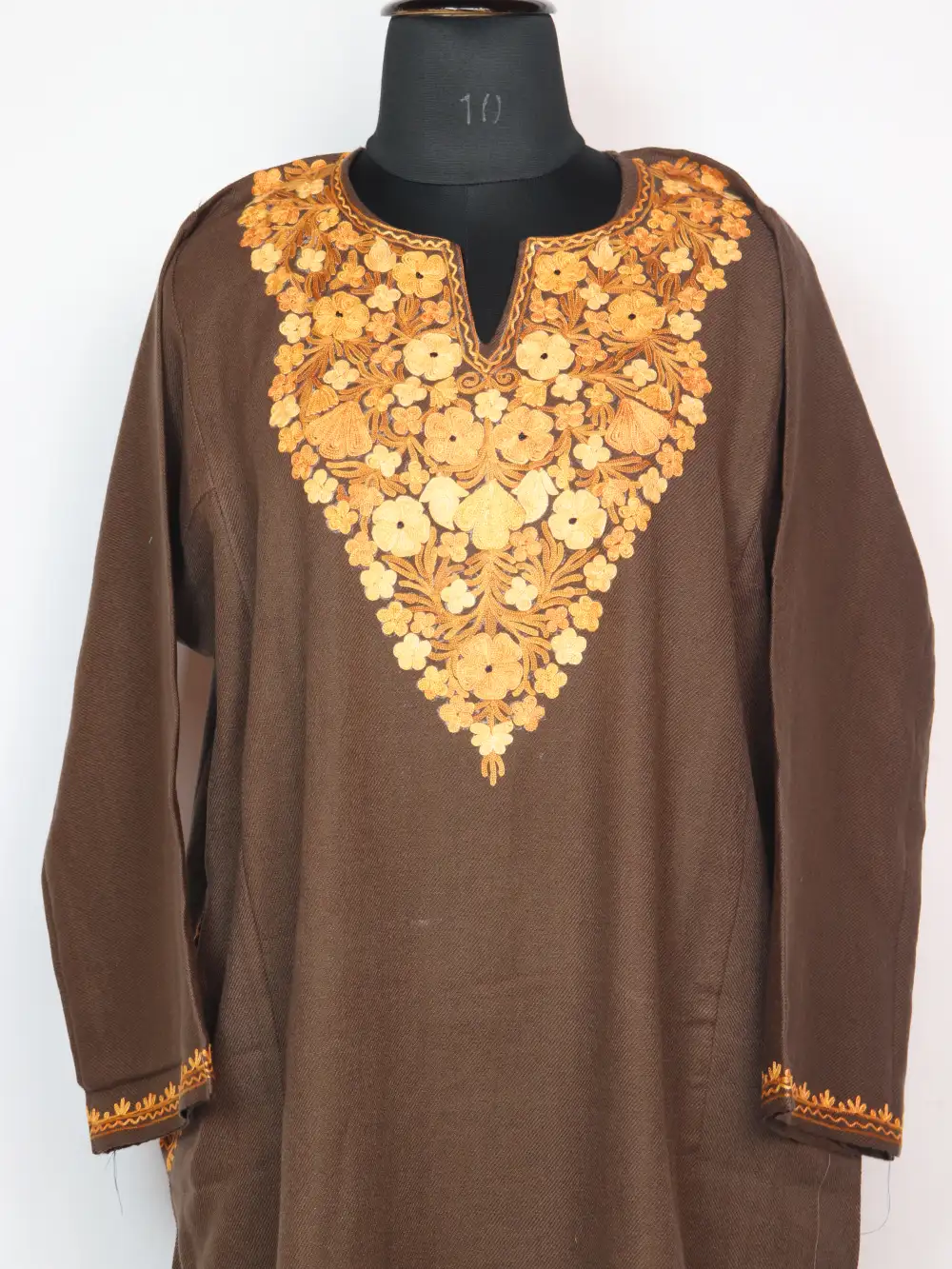 Brown Cashmilon Wool Pheran with Aari Embroidery Sehar - Image 3