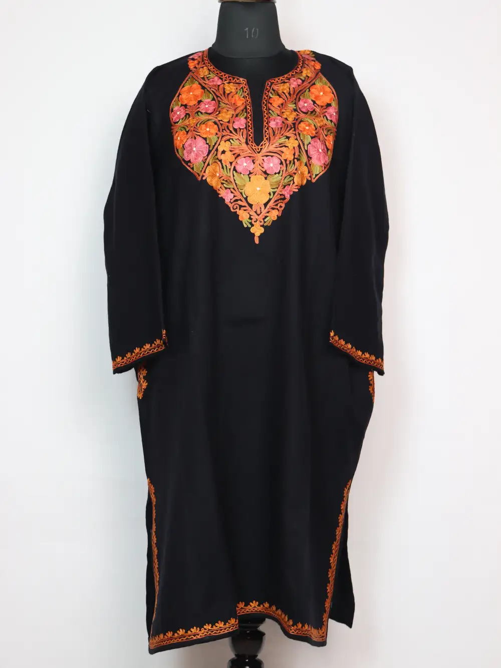 Cashmilon Wool Pheran in Black with Aari Work Rehmat