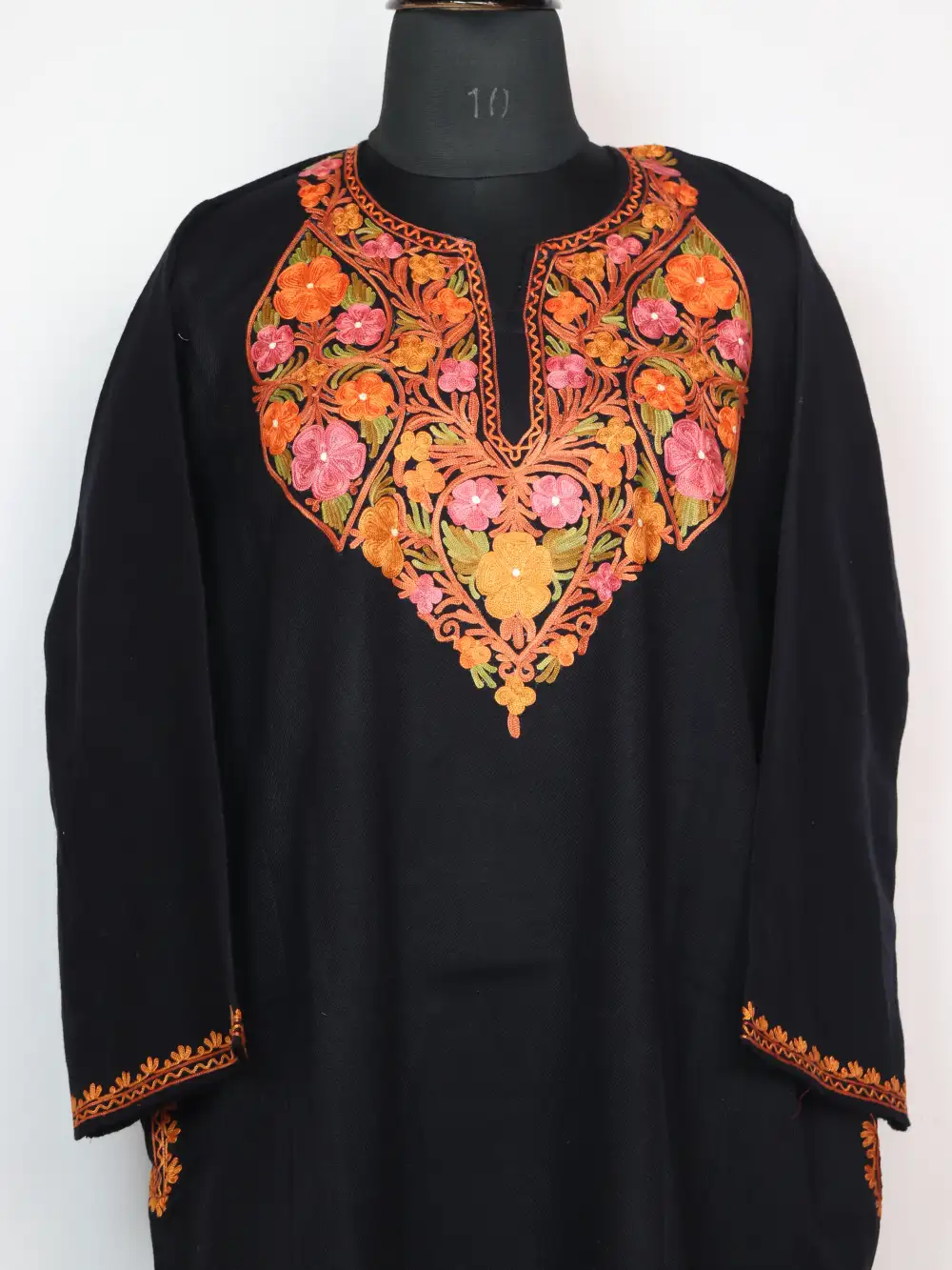 Cashmilon Wool Pheran in Black with Aari Work Rehmat - Image 2