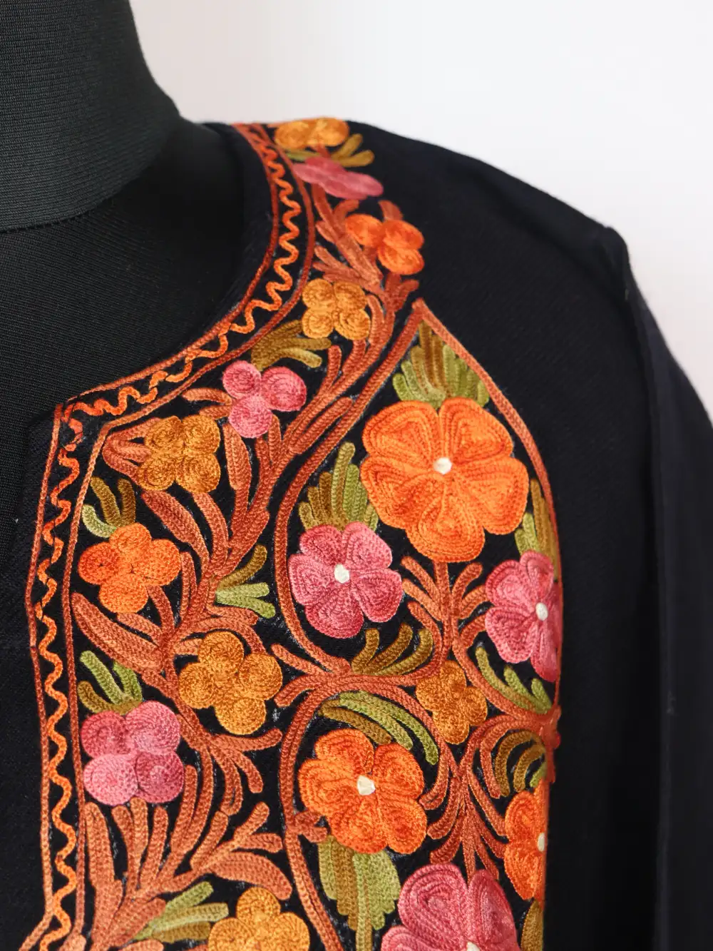 Cashmilon Wool Pheran in Black with Aari Work Rehmat - Image 3