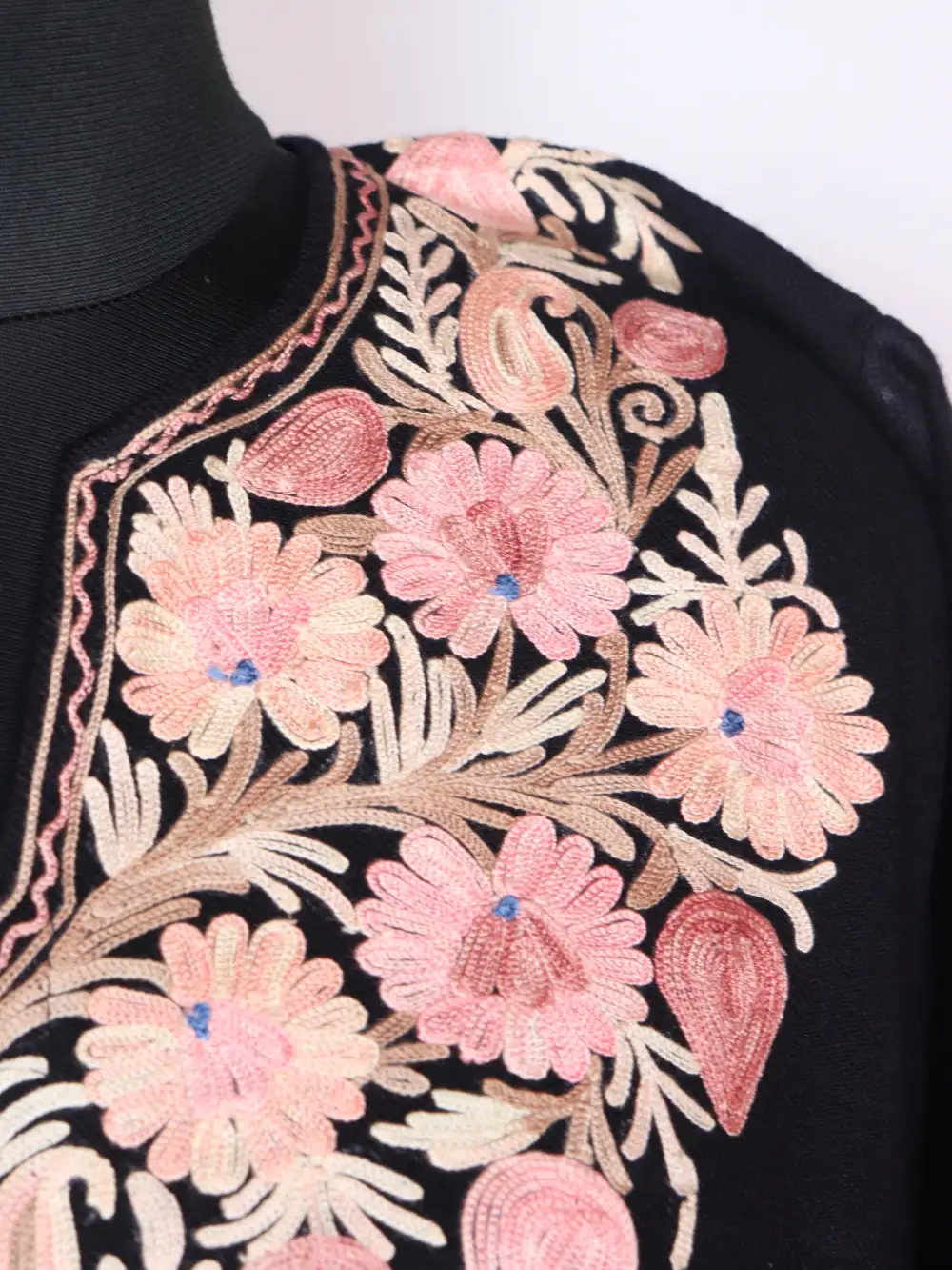 Arwa Cashmilon Wool Pheran in Black with Aari Embroidery - Image 3