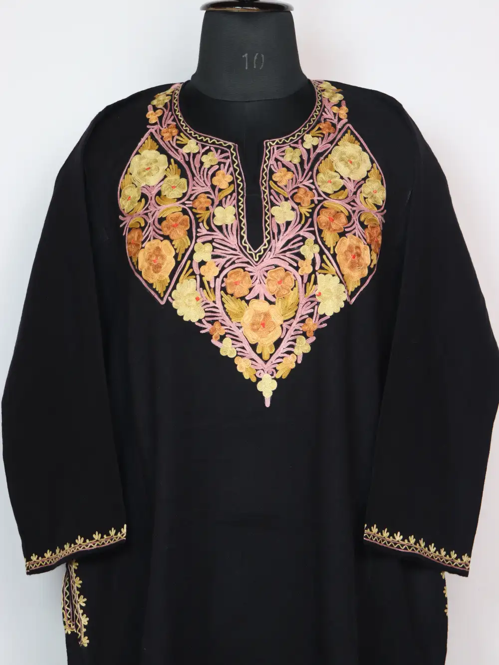 Cashmilon Wool Black Pheran with Aari Work Afra - Image 2