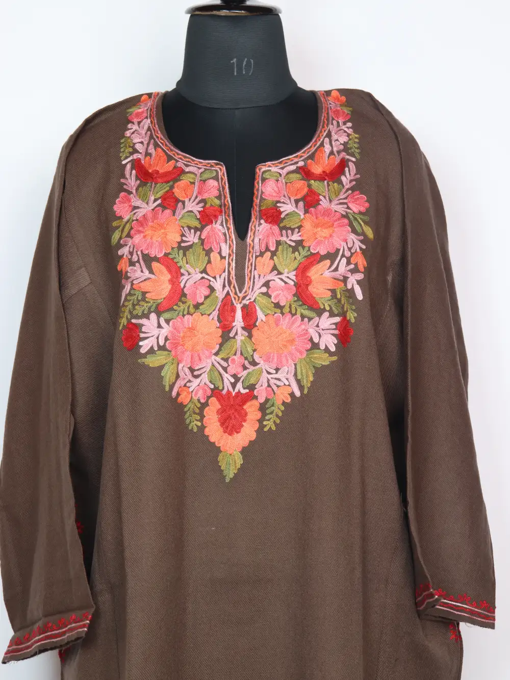 Beige Cashmilon Wool Pheran with Aari Work Arwa - Image 3