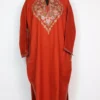 Cashmilon Wool Pheran Maheen with Aari Work in Rustic Orange