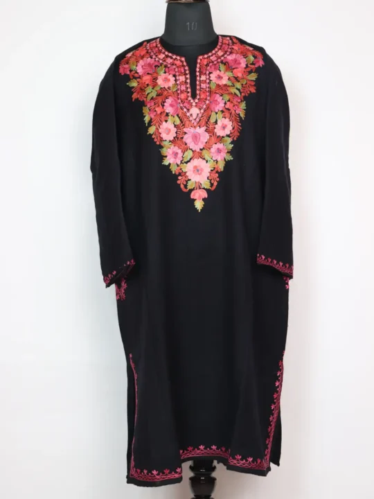 Zoya Cashmilon Wool Pheran Black with Aari Work