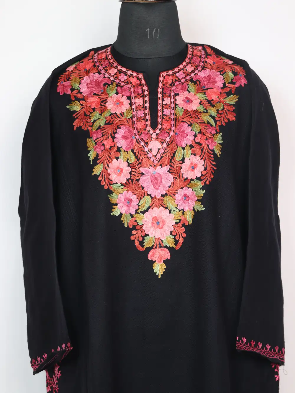 Zoya Cashmilon Wool Pheran Black with Aari Work - Image 3