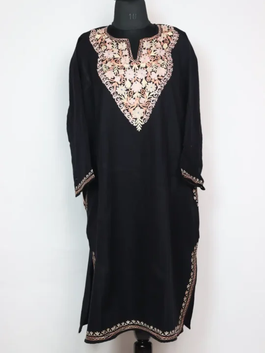 Cashmilon Wool Pheran Black with Aari Work Ayat