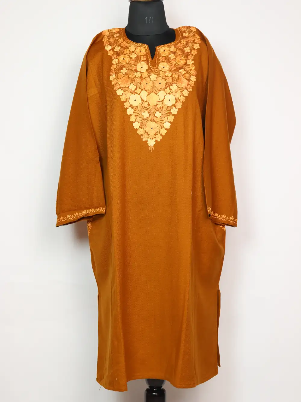 Mustard Cashmilon Wool Pheran Hafsa with Aari Embroidery