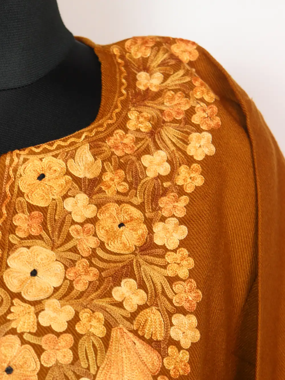 Mustard Cashmilon Wool Pheran Hafsa with Aari Embroidery - Image 3