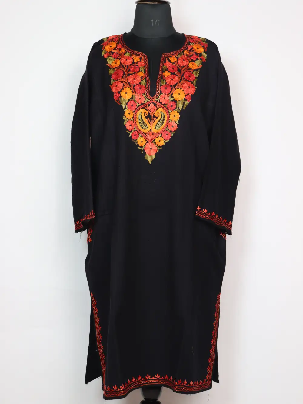 Aliyah Black Cashmilon Wool Pheran with Aari Work