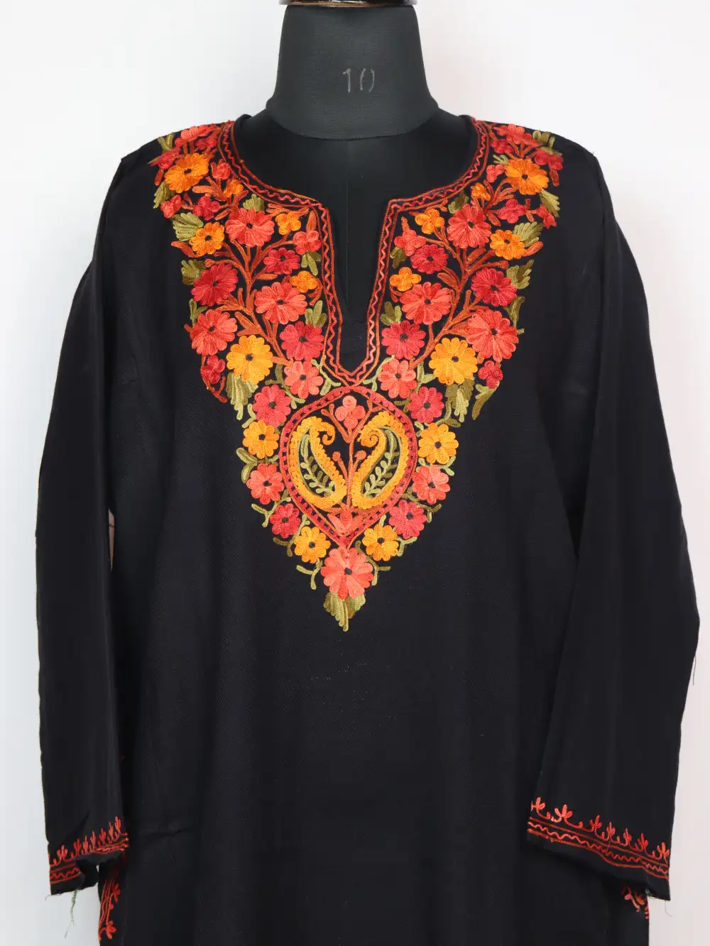 Aliyah Black Cashmilon Wool Pheran with Aari Work - Image 2