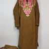 Cashmilon Wool Brown Samra 2pc Pheran Set with Aari Embroidery