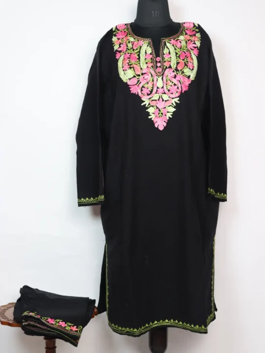 Black Cashmilon Wool 2pc Pheran Set with Maryam Aari Embroidery
