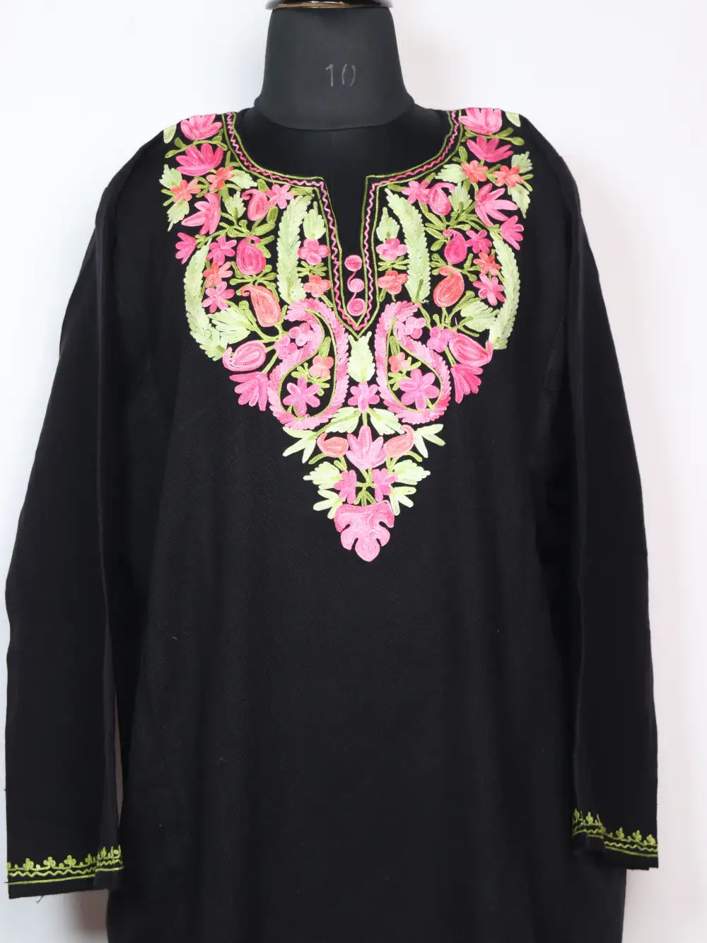 Loose Black Cashmilon Wool 2pc Pheran Set with Maryam Aari Embroidery - Image 2