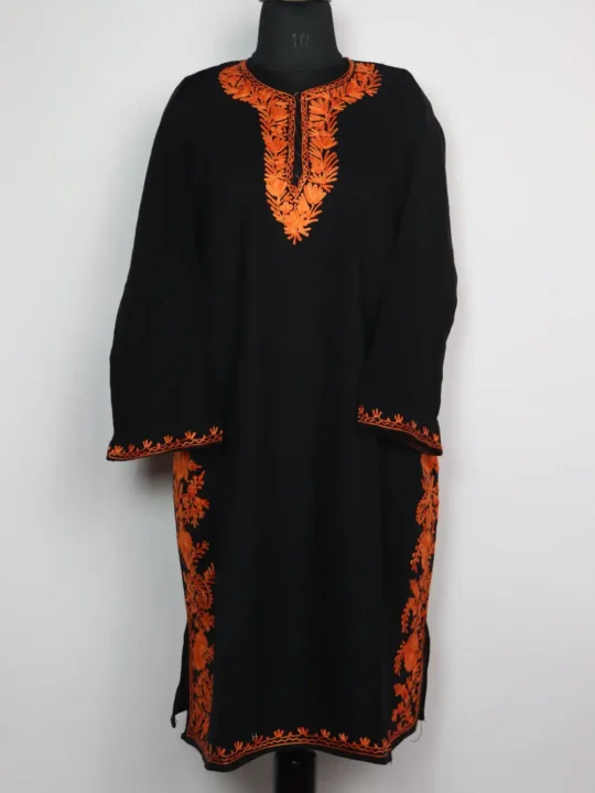 Laibah Cashmilon Wool Black Pheran with Aari Embroidery