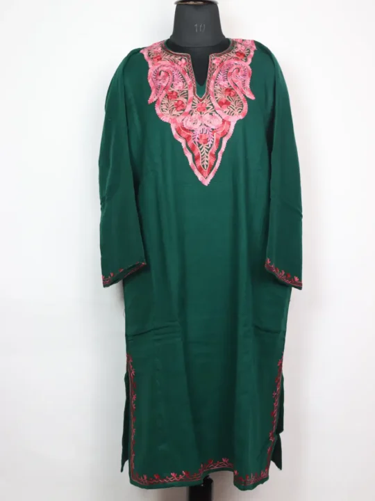 Sabz Green Pheran With Aari Work In Cashmilon Wool