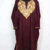 Loose Maroon Pheran With Aari Work In Cashmilon Wool Norain