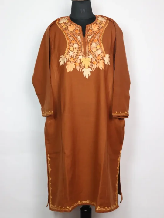 Saba Loose Brown Pheran With Aari Work In Cashmilon Wool