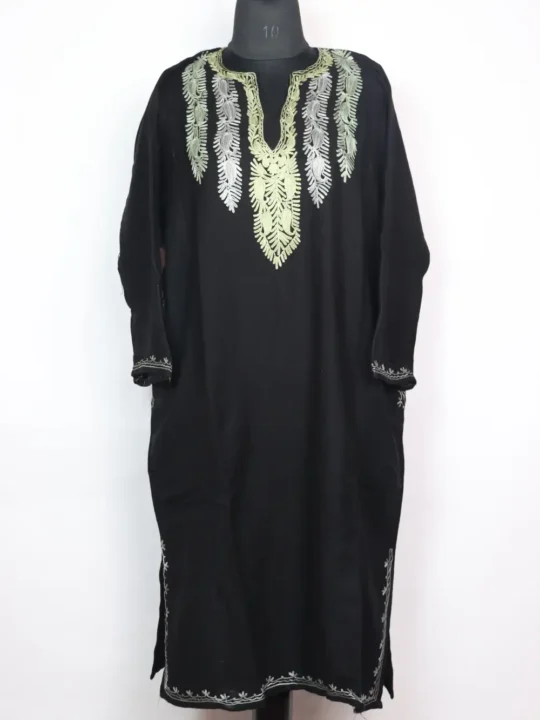 Lailah Black Pheran With Aari Work In Cashmilon Wool