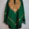 Dark Green Aari Work Poncho in Zehra Cashmilon Wool